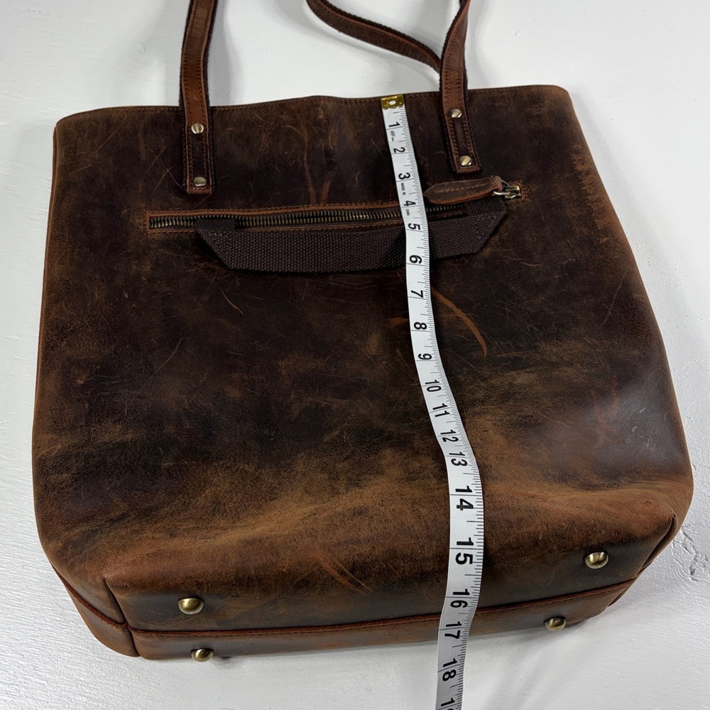 S-Zone Distressed Leather Tote Bag Brown Laptop Work Bag + Card Holder - Picture 12 of 13